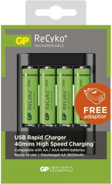 GP Batteries Nabíječka GP USB U421 + 4 x AA bateire GP 2700